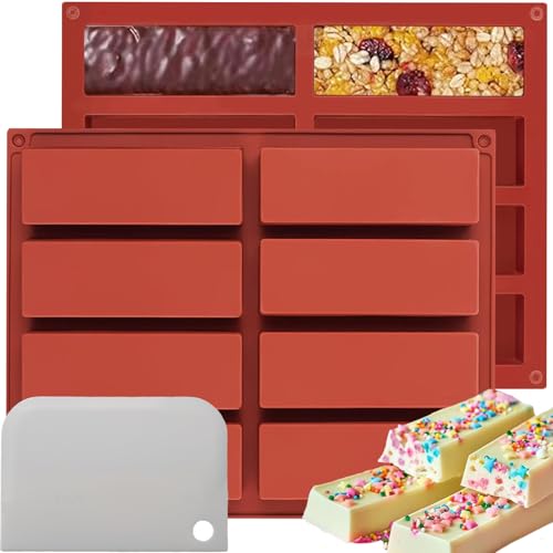 Gobrevv 2PCS Red Silicone Chocolate & Cereal Bar Molds Set - 8 Cavities