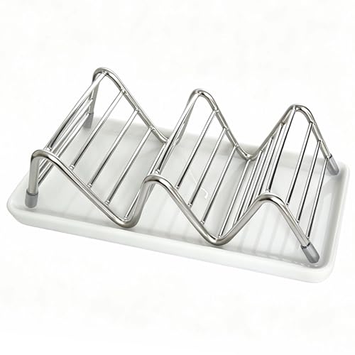Lofekea Ceramic Soap Dish with Stainless Steel Holder - Space-Saving Design
