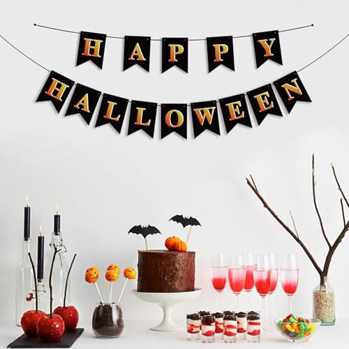 Happy Halloween Banner - Black & Gold Party Decoration