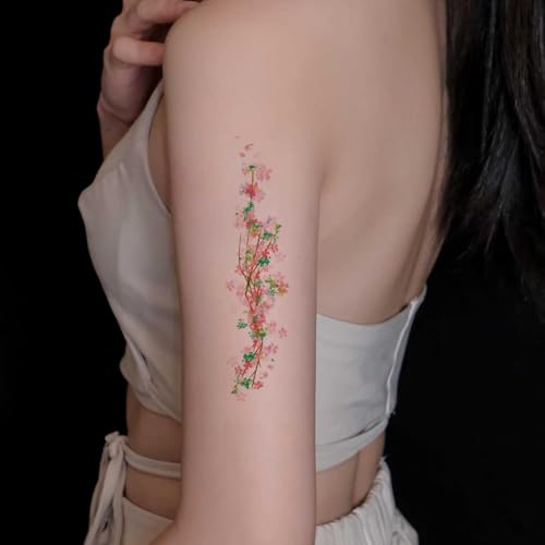 Watercolor Flower Temporary Tattoos - 6 Sheets Waterproof Floral Body Art