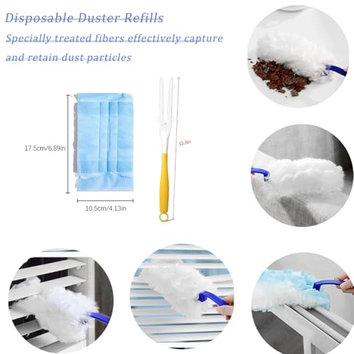 Hlmsyurx Blue 21 Pack Duster Refills Compatible with Swiffer - Heavy Duty Multi-Surface Dusters & Extra Handle