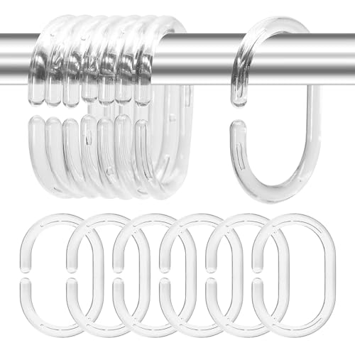 Silicone Shower Curtain Rings Hooks - Clear, 12 Pack