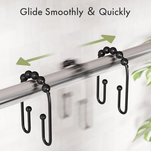 AmazerBath Double Shower Curtain Hooks - Rust Proof Matte Black Rings (12pk)