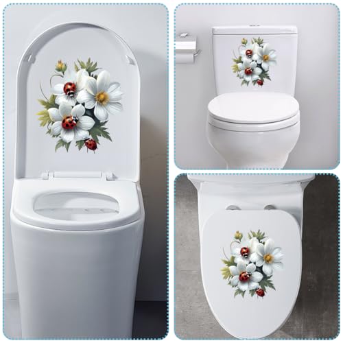 Floral Toilet Lid Cover Decal Waterproof PVC Peel and Stick Sticker