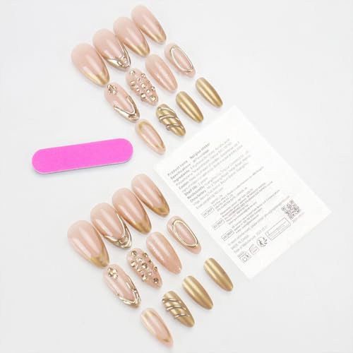 Gold French Tip Press on Nails Medium Almond Acrylic False Nails