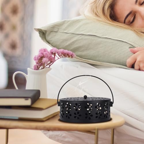 Mosquito Coil Holder with Lid, Black Metal Incense Holder for Indoor & Outdoor Use
