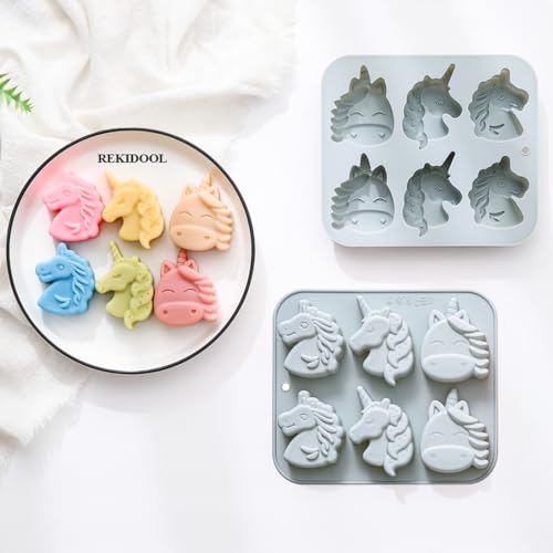 REKIDOOL Unicorn Silicone Mold, 12-Cavity Non-Stick Baking Tray, 2 Pack