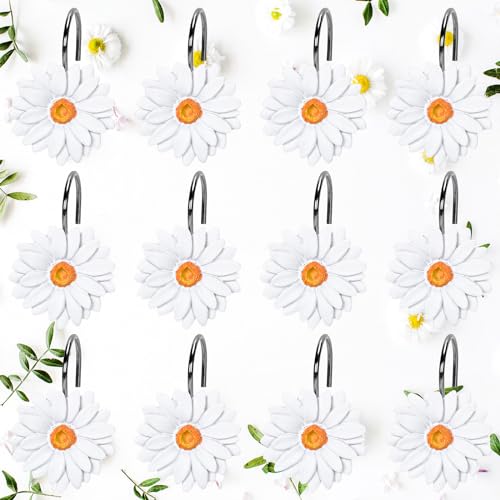 Whaline White Spring Daisy Shower Curtain Hooks Set - Floral Bathroom Decor
