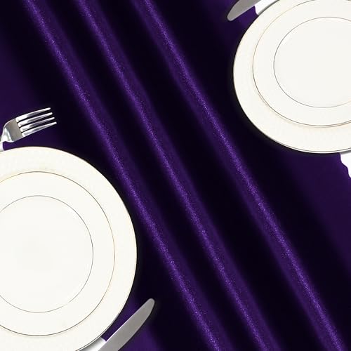 Purple Satin Table Runners 12x72 Inch - 2 Pack with Scalloped Edge