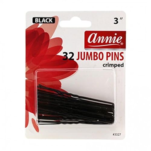 Annie Jumbo Hair Pins 3 Inch Black Crimped 32 Count