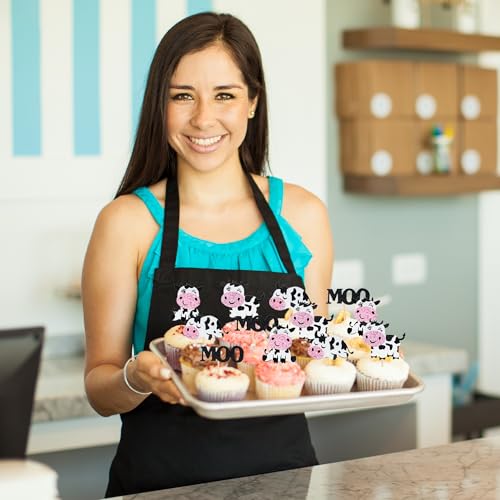 12PCS Cute Cow Cupcake Toppers Glitter Farm Animal Cake Decorations