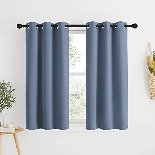 NICETOWN Blackout Kitchen Curtains, Thermal Insulated Grommet Panels - Stone Blue, 34" W x 48" L (Set of 2)