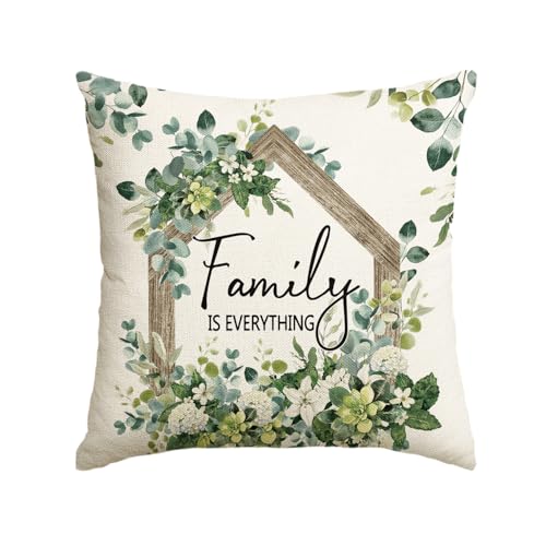 Spring Floral Throw Pillow Cover - 18x18 Eucalyptus Design