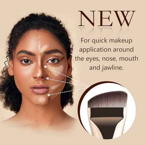 Fixleren Flat Foundation Brush 2 Pcs - Premium Synthetic Makeup Face Brush for Liquid Foundation and Concealer Blending (White)