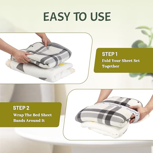 4 Pieces Queen Bed Sheet Organizer Bands - Elastic Linen Labels