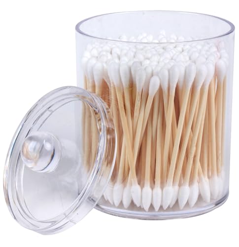 Aynoo 12 oz Acrylic Qtip Holder Dispenser Canister with Lid - Clear, Stackable Bathroom Organizer (1 Pack, 2.7 inches)