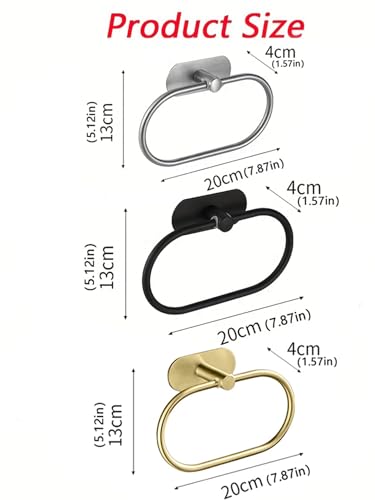 DEKMILE Matte Black Hand Towel Ring - Adhesive Wall Mounted Towel Holder