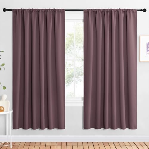 NICETOWN Blackout Curtains - 62x72 Inch Rod Pocket Drapes, Dry Rose (2 Panels)