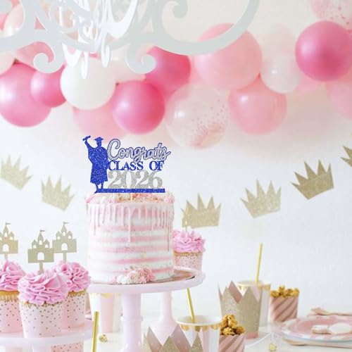 Congrats Grad 2026 Cake Topper - Glitter Graduation Decoration