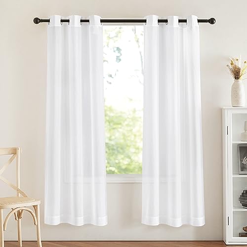 NICETOWN White Sheer Curtains - Grommet Light Filtering Drapes, 72" Long, 2 Panels