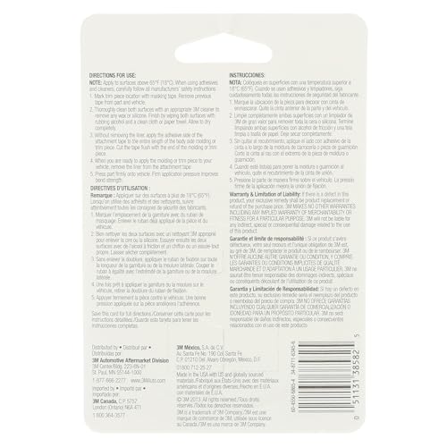 3M Auto Exterior Attachment Tape, 1/4 in x 5 ft - Heavy Duty Double-Sided