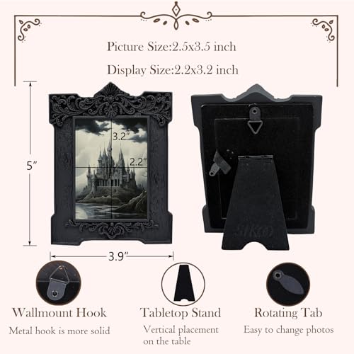 SIKOO 2.5x3.5 Vintage Picture Frame, Small Gothic Antique Black Frame