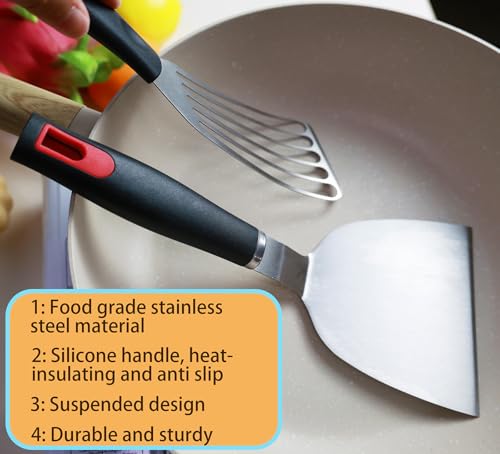 KLAQQED 3-Piece Stainless Steel Spatula Set with Silicone Handle - Black & White