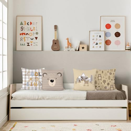 Bonhause Cartoon Animal Throw Pillow Covers 18x18 Inch, Set of 4, Soft Velvet