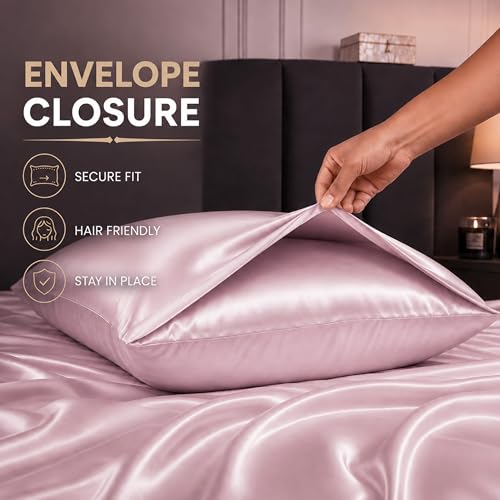 Silky Satin Pillowcases 2-Pack for Hair Care | Standard Size 20x26, Cooling Pink
