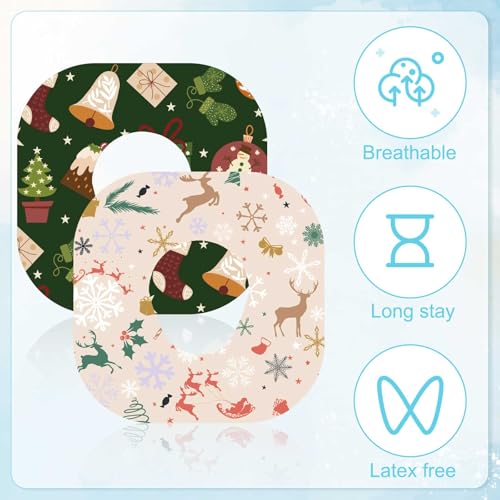 25pcs Adhesive Over Patches for Dexcom G7, Christmas Waterproof CGM Sensor Cover Tapes, Non-Woven Fabric Reindeer Christmas Tree Sensor Sticker, Blood Sugar Monitor Overpatches for Dexcom Accessories