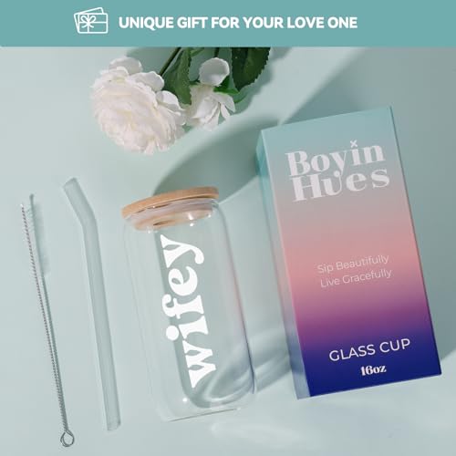 Wifey Cup - 16oz Glass Cup with Lid & Straw for Brides