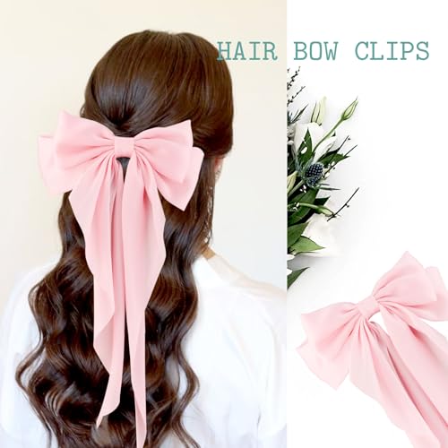 CUBACO 6PCS Silky Satin Hair Bow Clips with Alligator Clips, Black & Pink