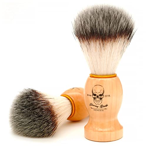 Menesia Wood Handle Shaving Brush with Synthetic Nylon Hair and Skull Design