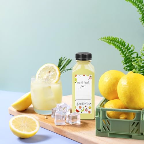 12 oz Reusable Plastic Juice Bottles - 6 Pack with Caps & Labels