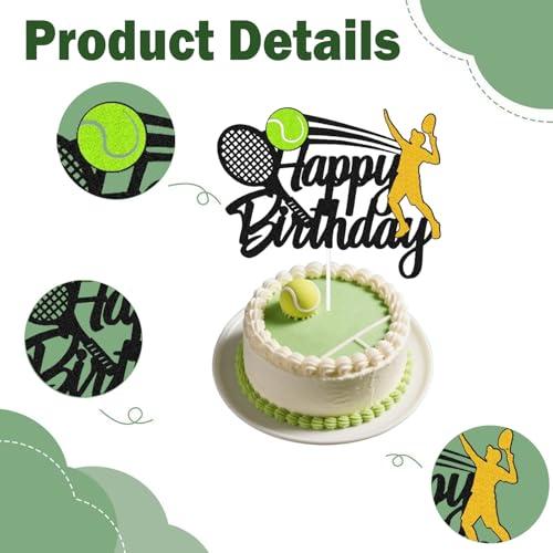 Tennis Birthday Cake Decoration - Black Racket Topper for Parties
