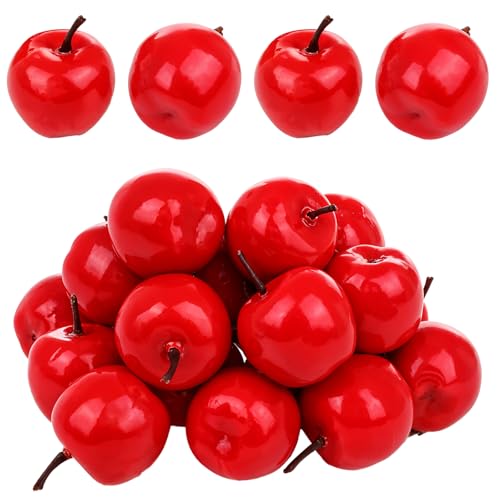 20 PCS Mini Artificial Red Apples - 1.8 Inch Lifelike Foam Fruit Decor