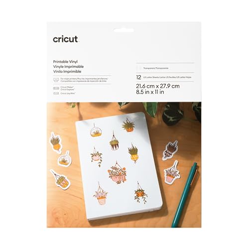 Cricut Printable Vinyl Sticker Paper 12 Sheets Transparent 8.5x11 for Inkjet Printers
