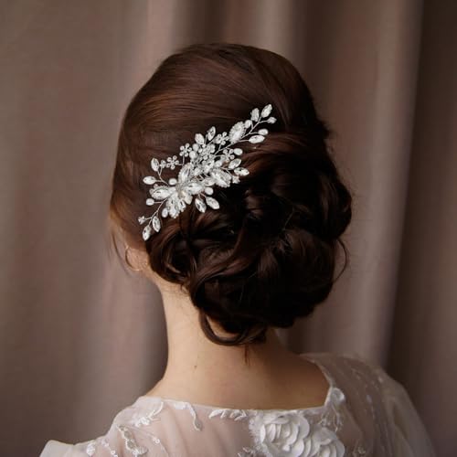 Silver Wedding Hair Comb with Rhinestones and Crystals – Bridal Accessory