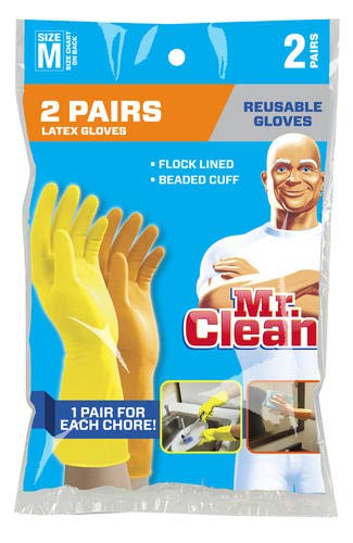 Mr. Clean Reusable Latex Gloves - 2 Pairs, Yellow & Orange