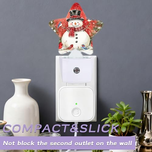 Snowman Bird Nightlight with Auto Sensor - Christmas Night Light for Bedroom, Nursery, Hallway, Gift - Snowman Bird Variation