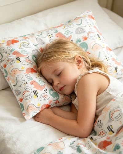 ALVABABY Toddler Pillowcases, Soft Cotton, 13x18 Inch, Dinosaur Print, 2-Pack