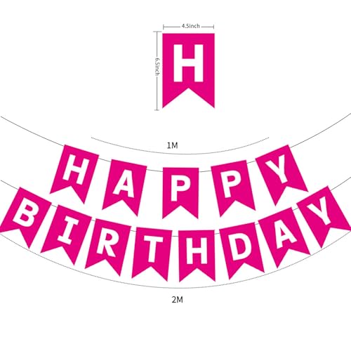 Happy Birthday Banner - Rose Pink with White Letters for Party Decor