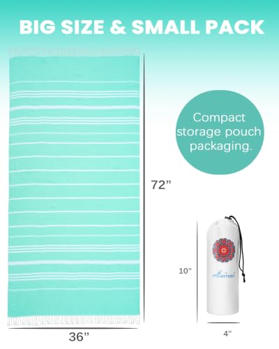 Antfuny Quick-Dry Turkish Beach Towel, Aqua, 72x36 inch - Sand Free XL Blanket