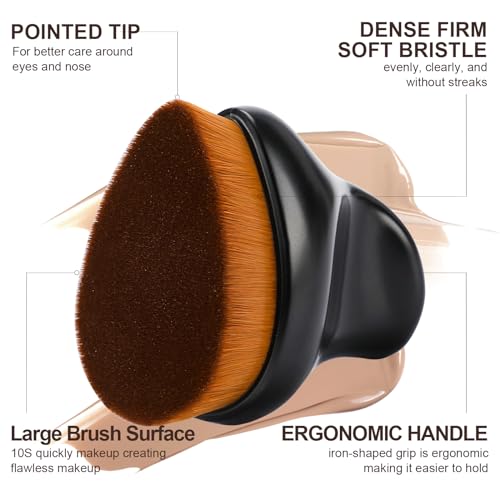 BEAUTYFACTOR Kabuki Foundation Makeup Brush - Matte Black Ergonomic Blending Brush for Liquid and Cream Cosmetics