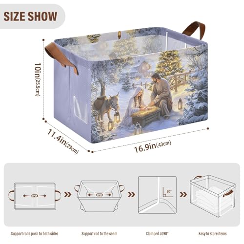 Nativity Scene Religious Christmas Storage Bins with Handles - Medium 2 Pack