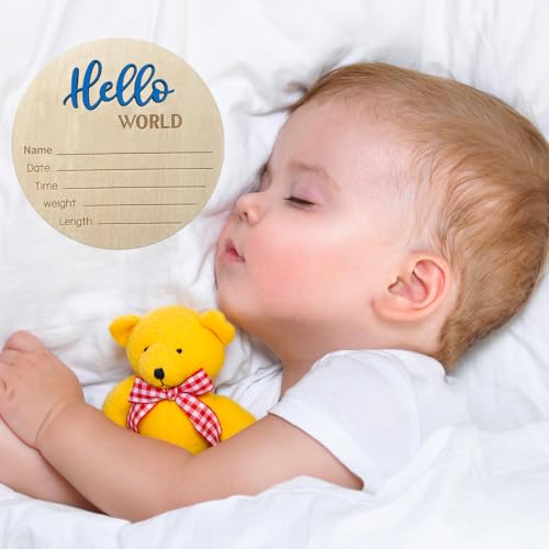 Hello World Wooden Baby Announcement Sign - 5.9 Inch Keepsake