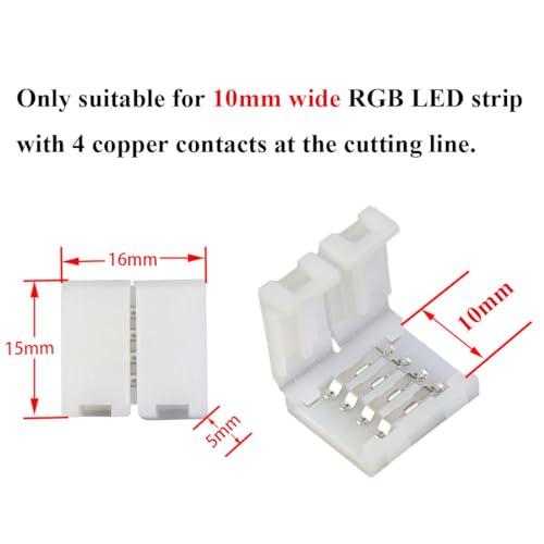 10-Pack 4-Pin SMD 5050 RGB LED Strip Connectors - Solderless Snap Extensions for 10mm Strips