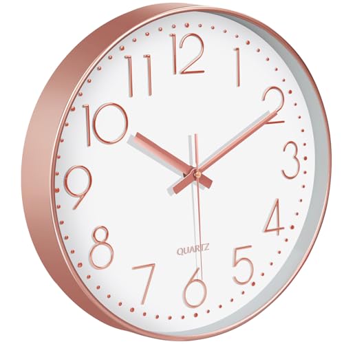 Rose Gold Silent Wall Clock 8 Inch - Non-Ticking Analog Design