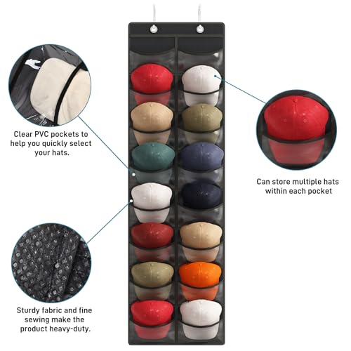 Fixwal Over-Door Hat Organizer with 16 Clear Pockets
