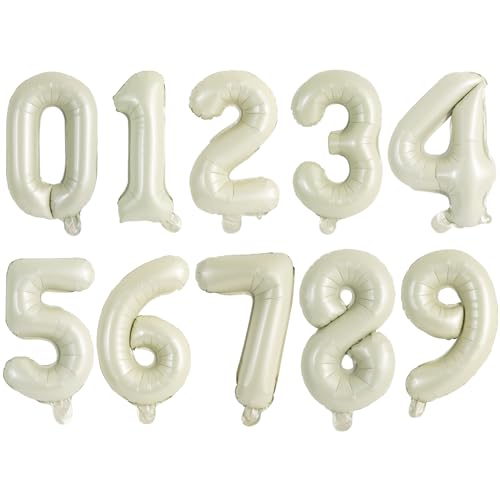 TONIFUL 16 Inch Cream White Number Balloons, 0-9 Foil Digit Set for Party